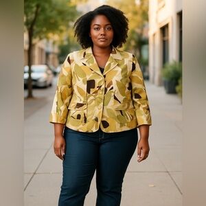 NWT - Norton McNaughton Women’s Blazer - Ivory - Size 14 Petite - Lead Print